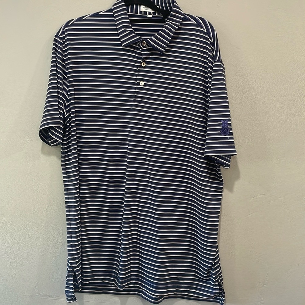 Peter Millar Summer Comfort Carpet Diem navy and purple striped polo shirt XL